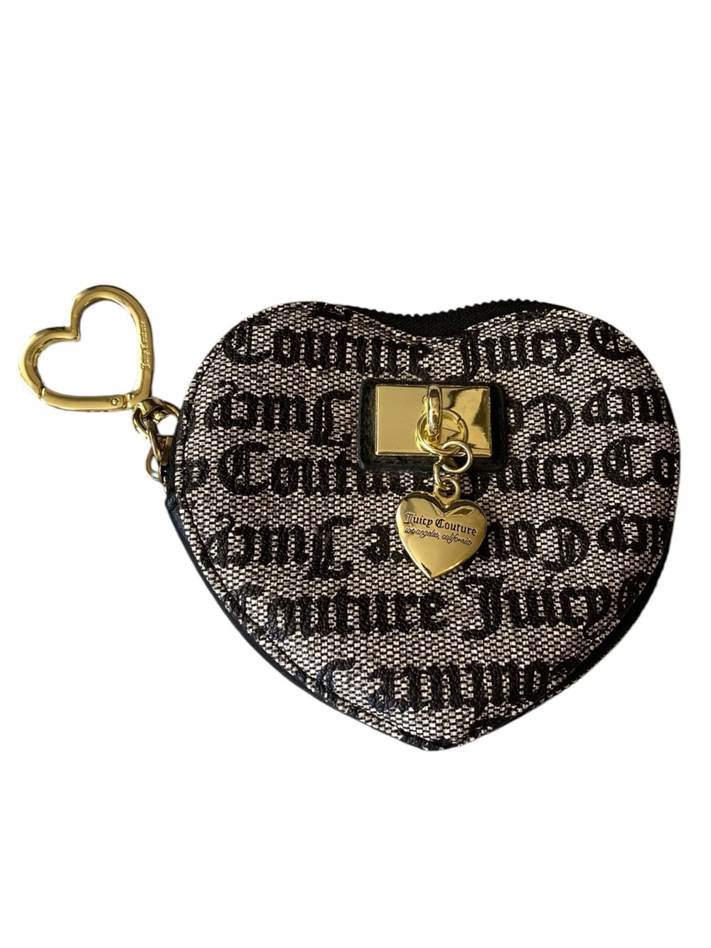 Juicy Couture Gothic Heart Zip Around Coin Purse Keychain Bag Charm Black Gray